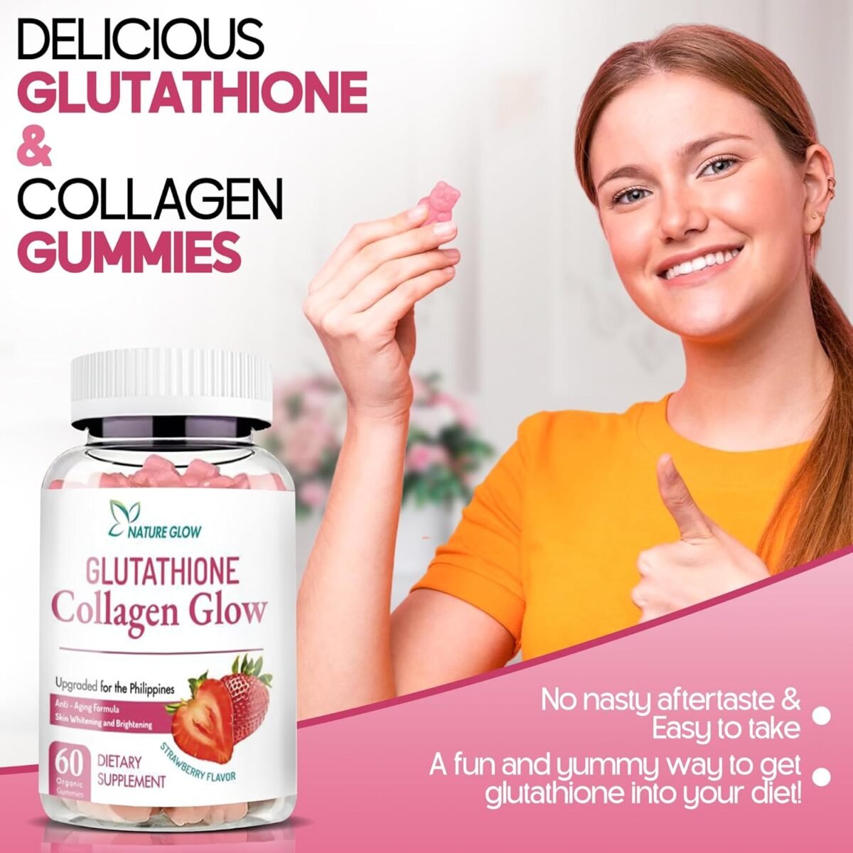 Nature Glow Glutathione Collagen - Strawberry Flavor, 60 Chewable Gummies - Image 3